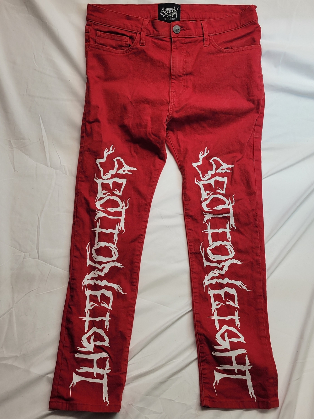 Section Eight Red Graphic Gothic Punk Skinny Jeans Men's 34 Streetwear Y2K Emo